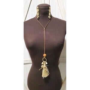 Chico's Tassel Y Drop Necklace Animal Pendant Adjustable With Earrings